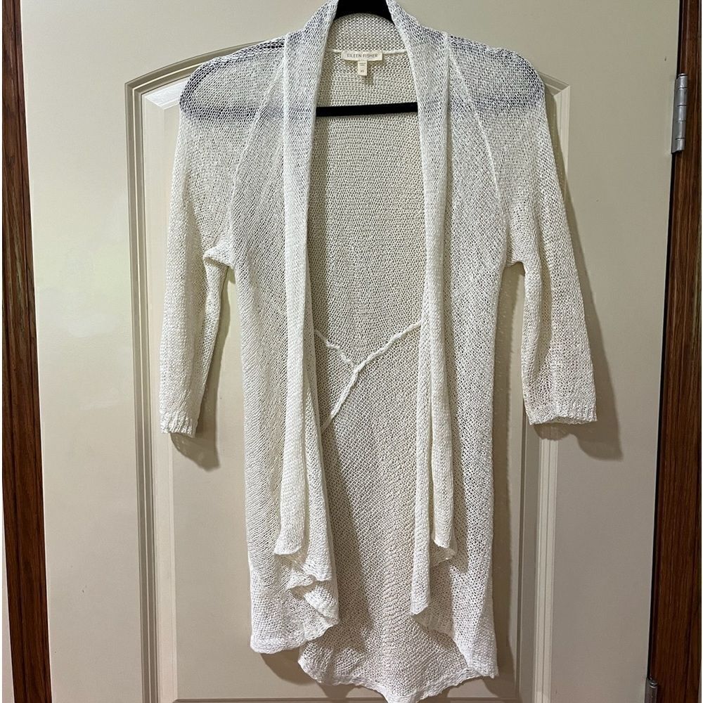 EILEEN FISHER Cotton Knit Blend Open Front Long Line Cardigan Women’s Size XS